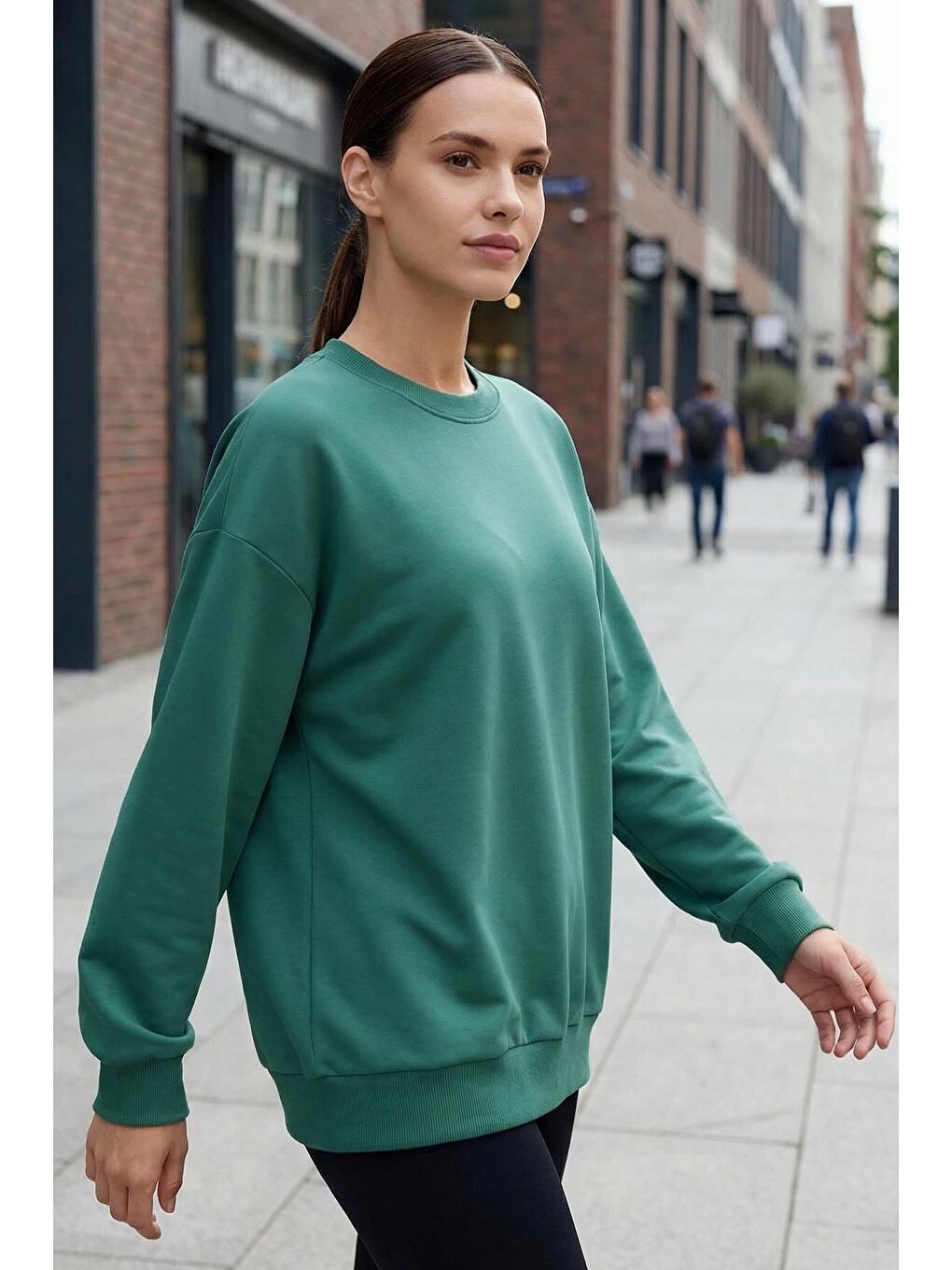 Deniz Yeşili Basic O Yaka Oversize Kadın Sweatshirt - 97053-2