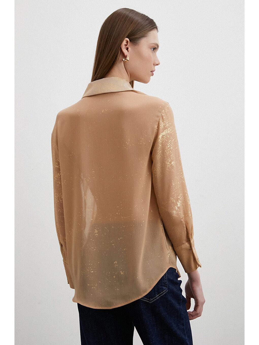 Karışık Simli V Yaka Gömlek Gold-1