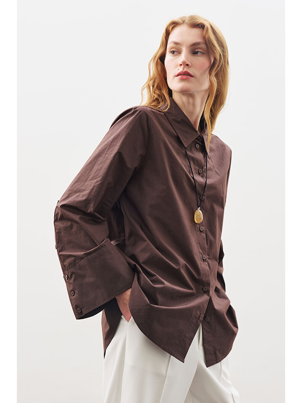 Kahverengi Geniş Manşetli Klasik Gömlek Acı Kahve-3