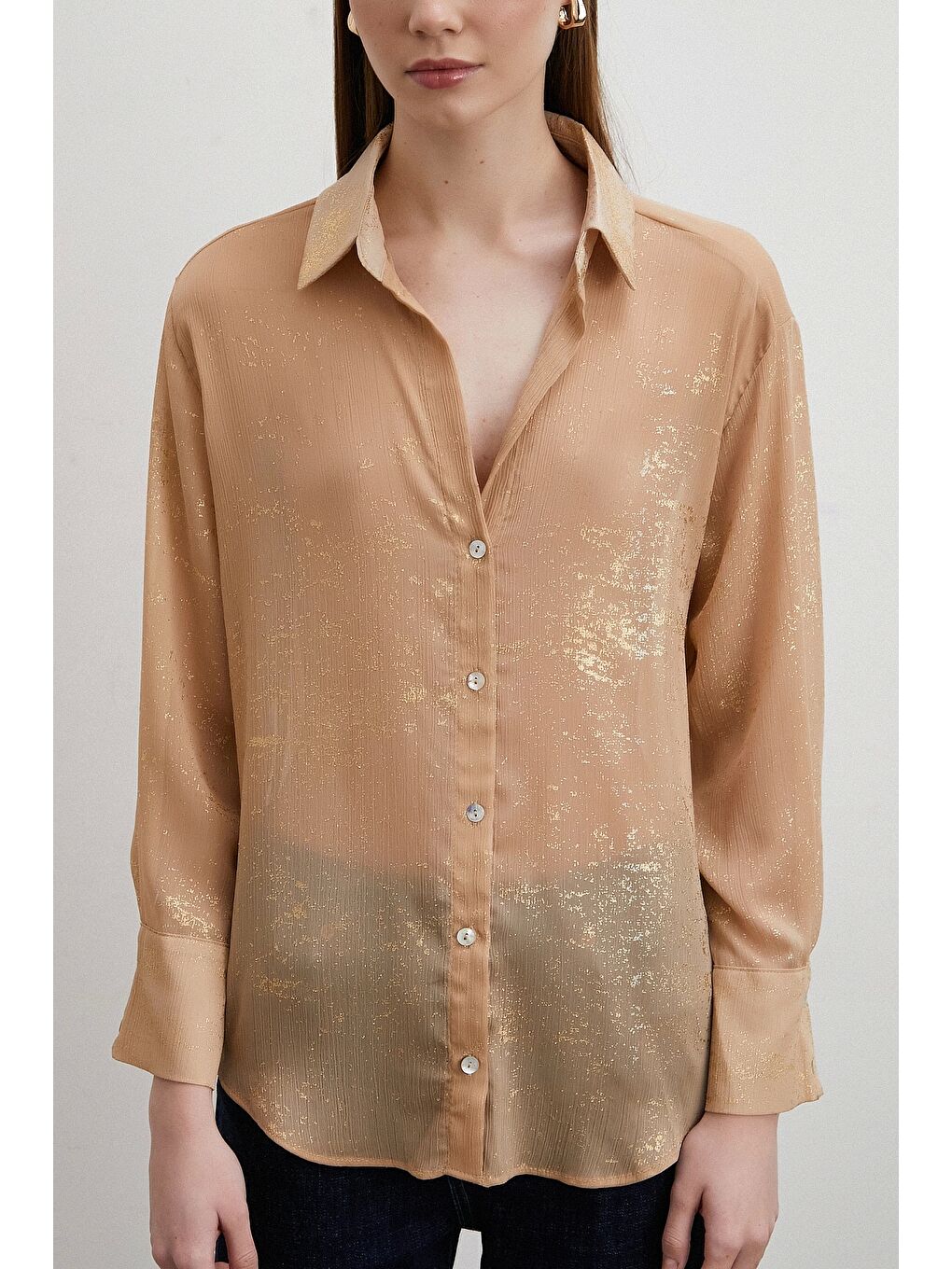Karışık Simli V Yaka Gömlek Gold-2
