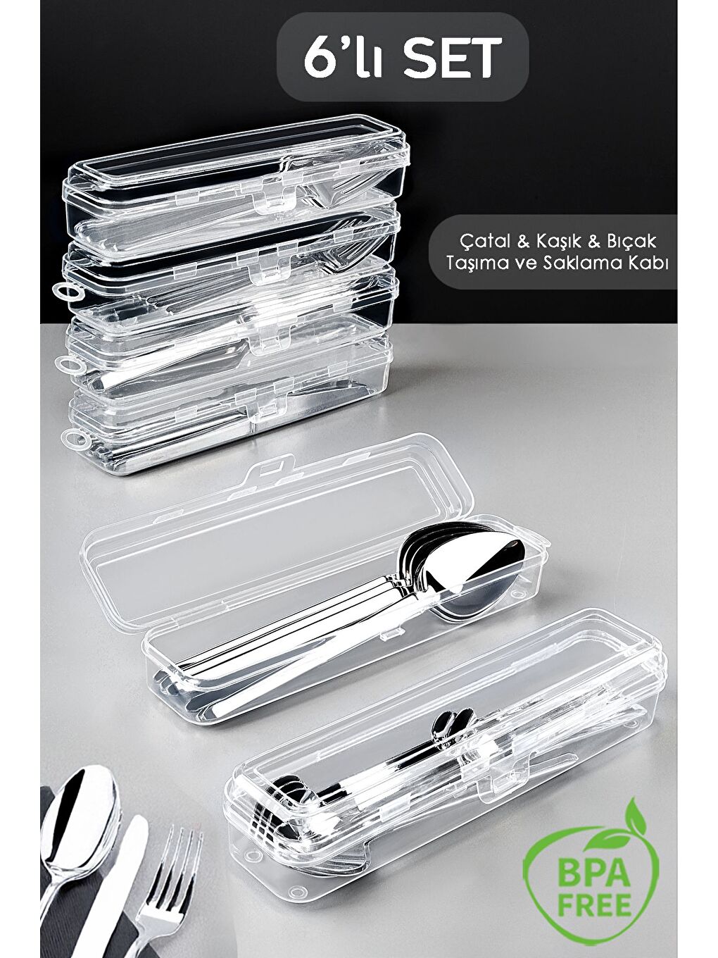 Renksiz 6'lı Çatal Bıçak Kaşık Takımı Saklama Kutusu Seti