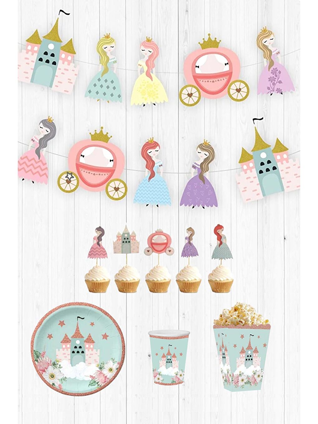 Karışık Çok Renkli 5'li Prenses Şato Parti Seti