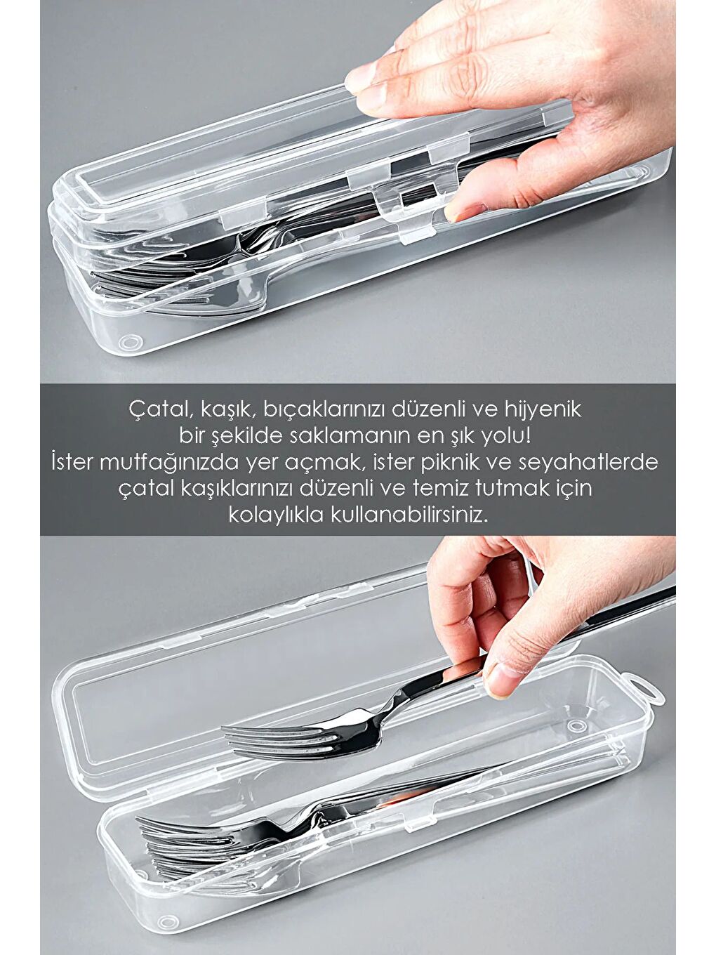 Renksiz 6'lı Çatal Bıçak Kaşık Takımı Saklama Kutusu Seti-3