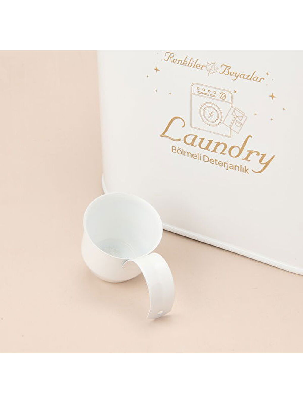 Bath 2 Bölmeli Plastik Kapaklı Metal Deterjan Kutusu - Beyaz - 12 lt-1