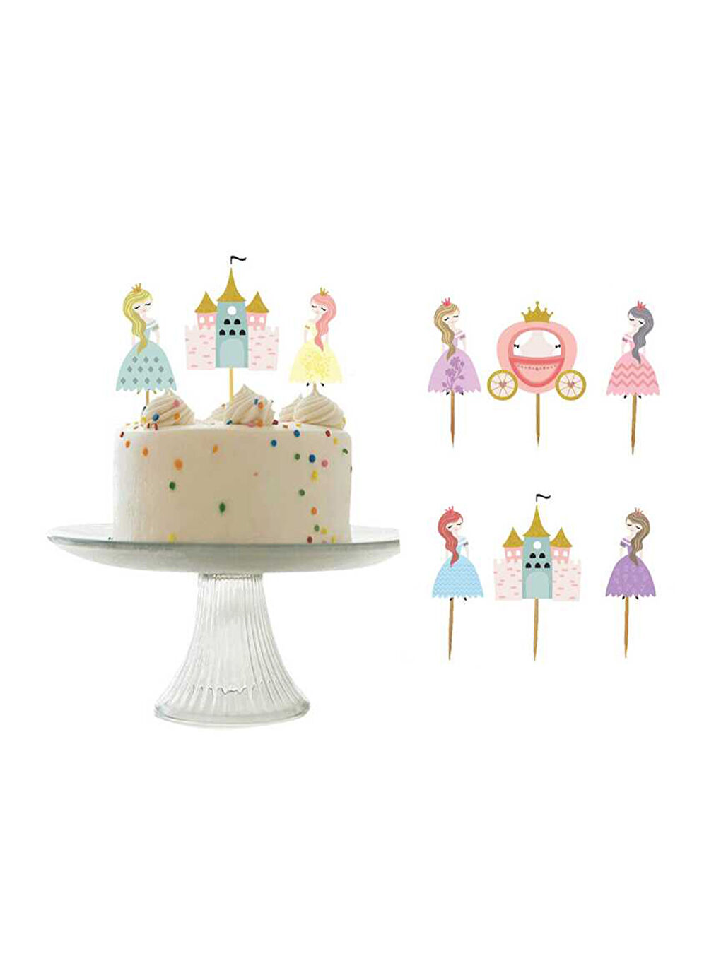 Karışık Çok Renkli 5'li Prenses Şato Parti Seti-2