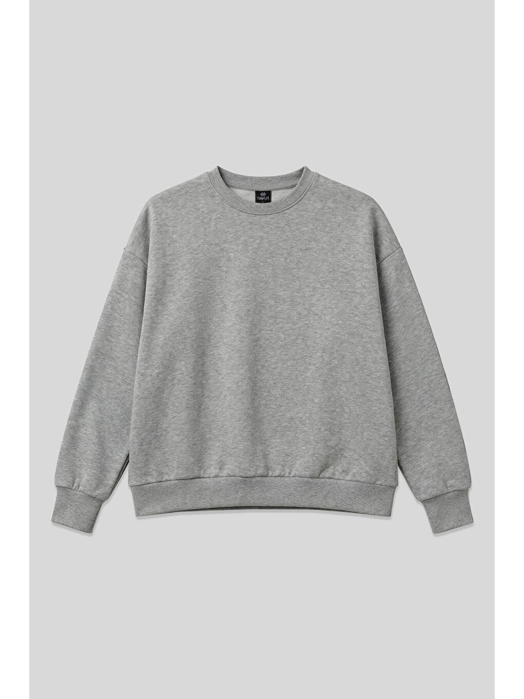Gri Melanj Basic O Yaka Oversize Kadın Sweatshirt - 97053-1