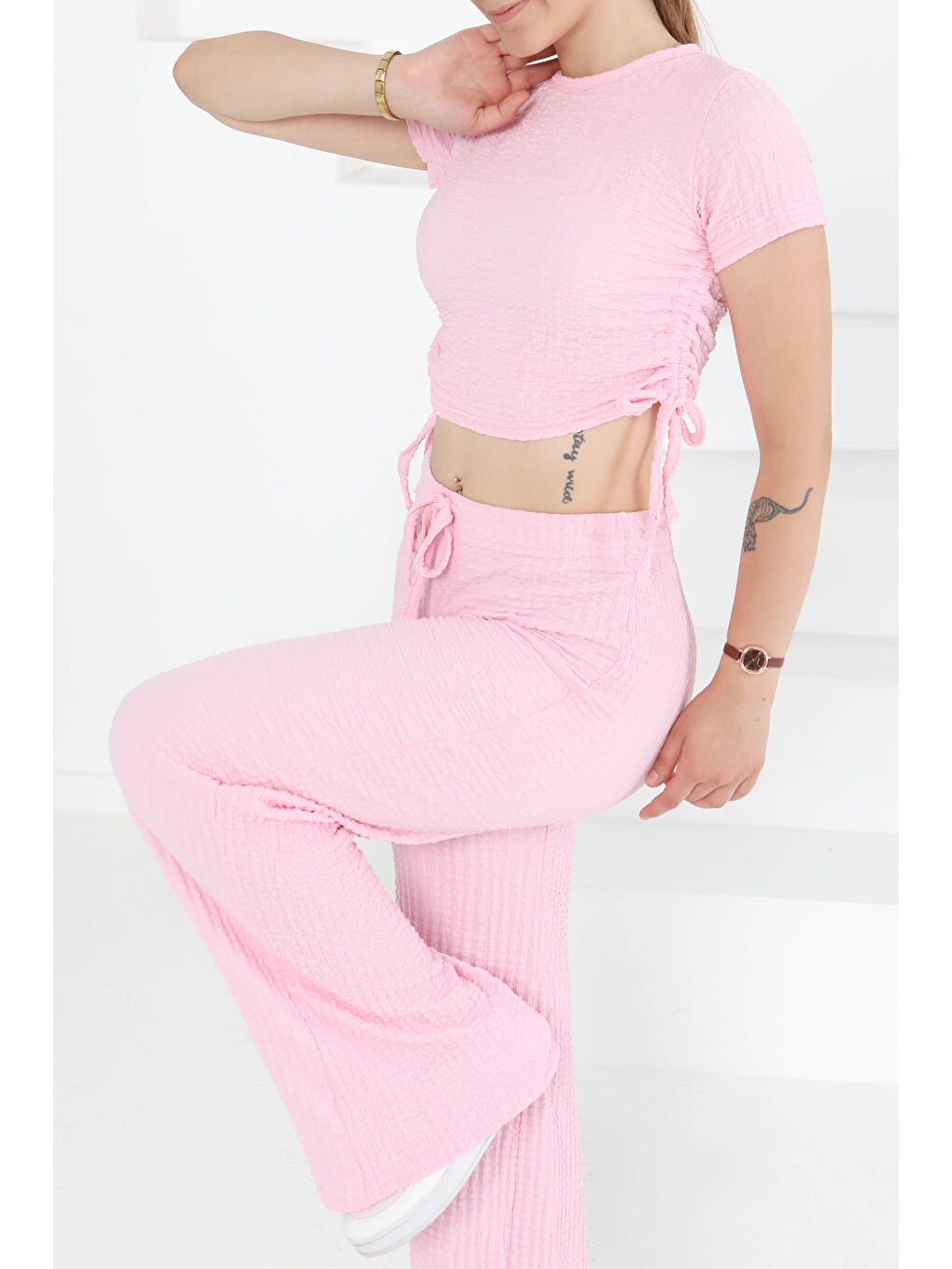 Yan Bağcıklı Takım Pembe - 27277-1