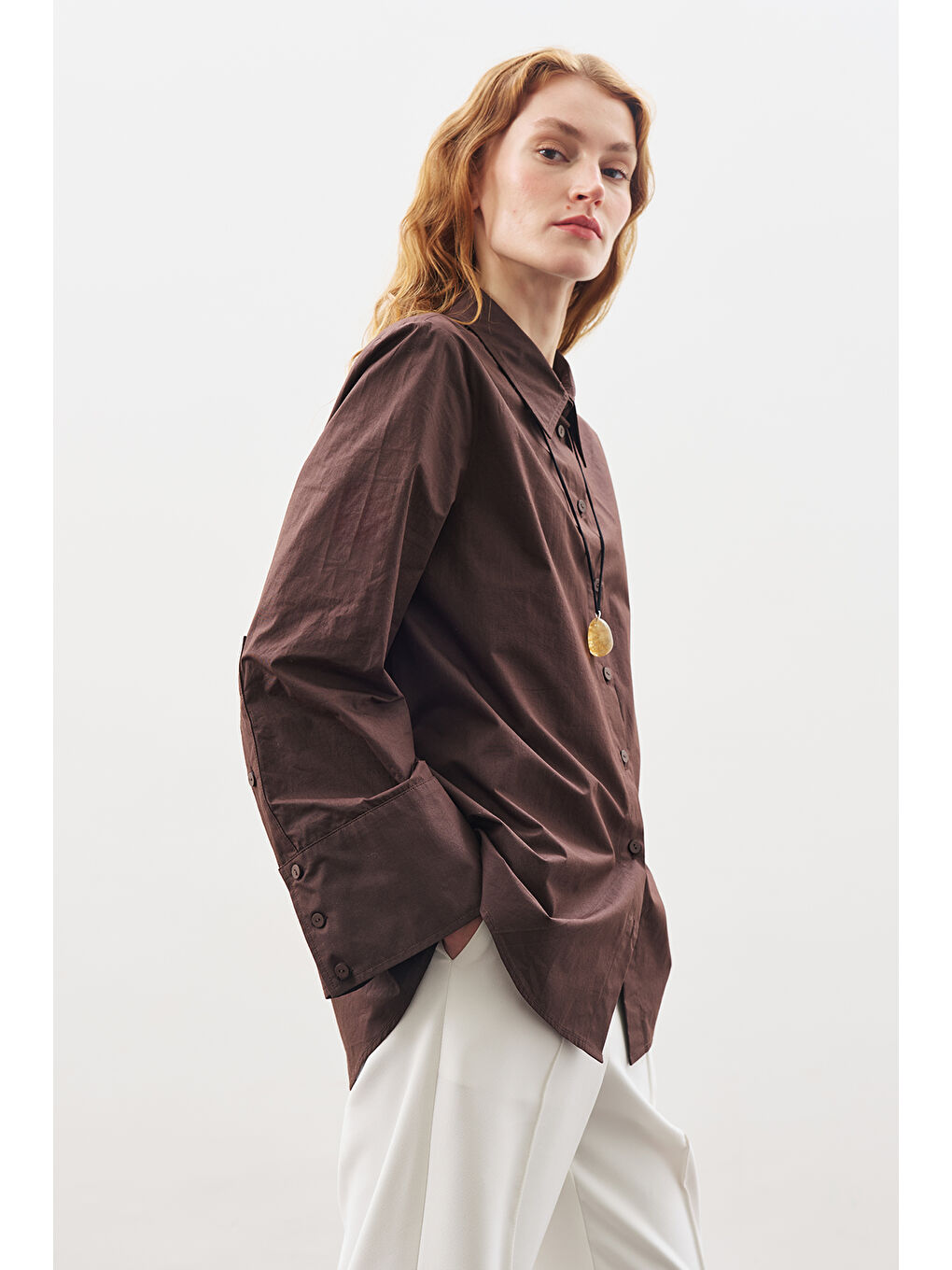 Kahverengi Geniş Manşetli Klasik Gömlek Acı Kahve-5