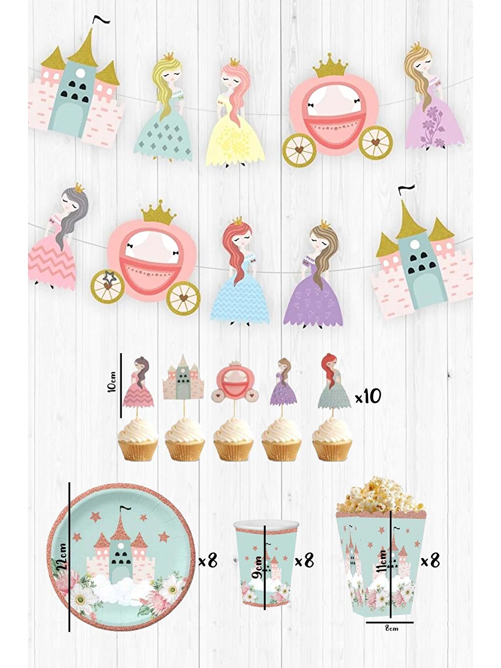 Karışık Çok Renkli 5'li Prenses Şato Parti Seti-5