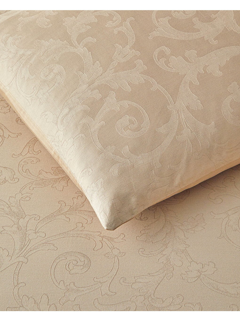 Sarı Royal Scroll Jakarlı Pamuk Saten King Size Nevresim Takımı 240x220 cm Antik Gold-3