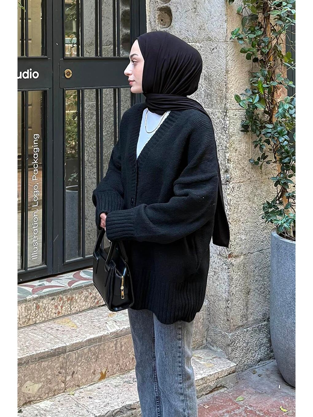 Salaş Dokulu Basic Hırka Siyah-1