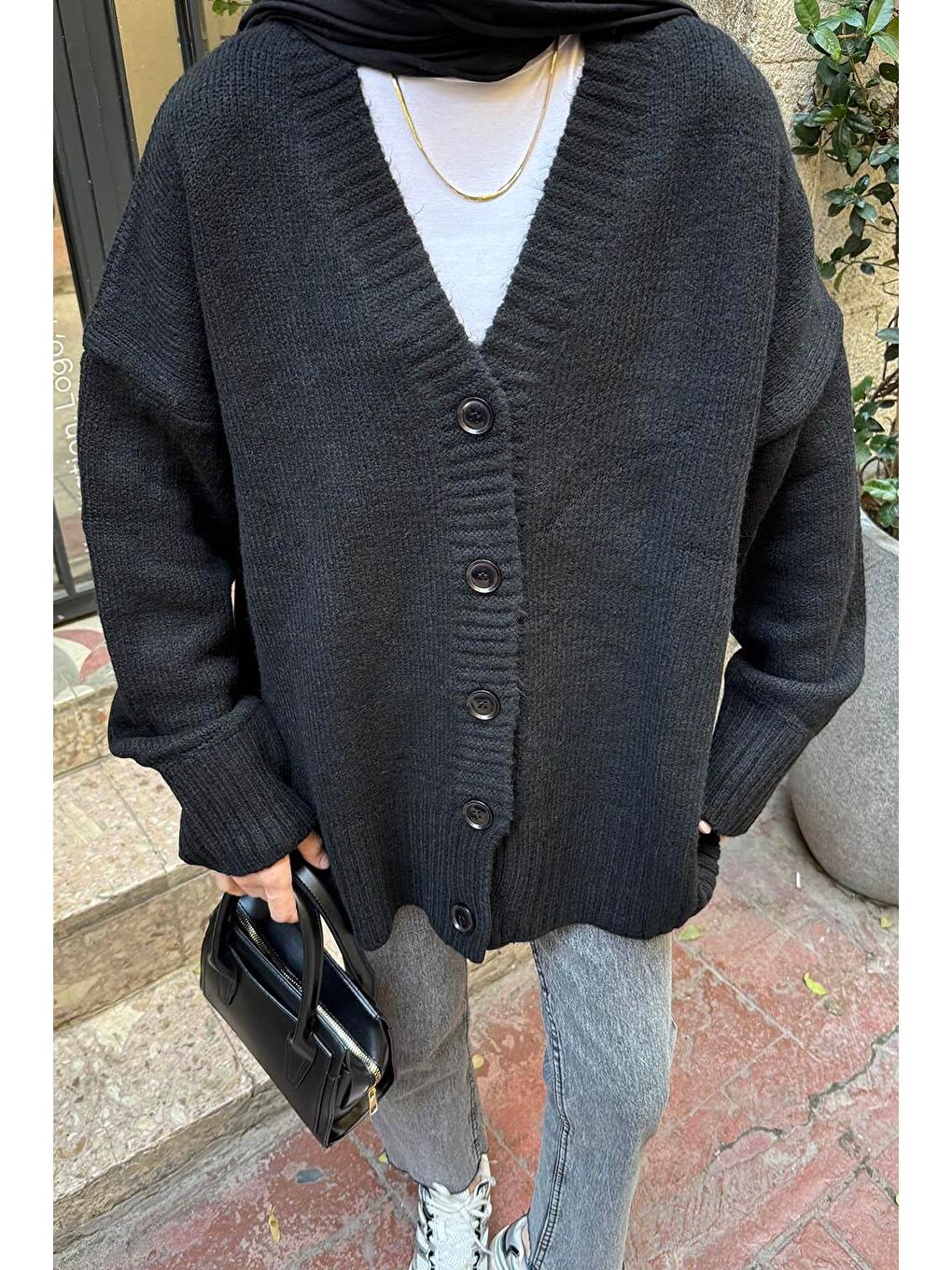 Salaş Dokulu Basic Hırka Siyah-2