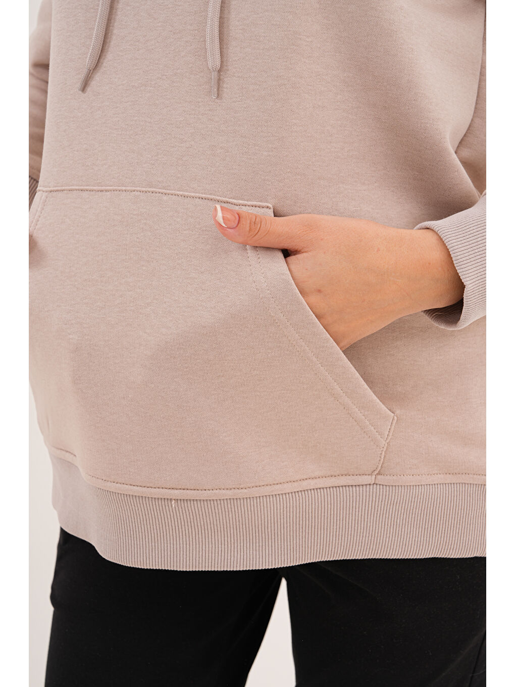 Ekru %100 Pamuk Hamile ve Lohusa Basic Kapüşonlu Sweatshirt-7