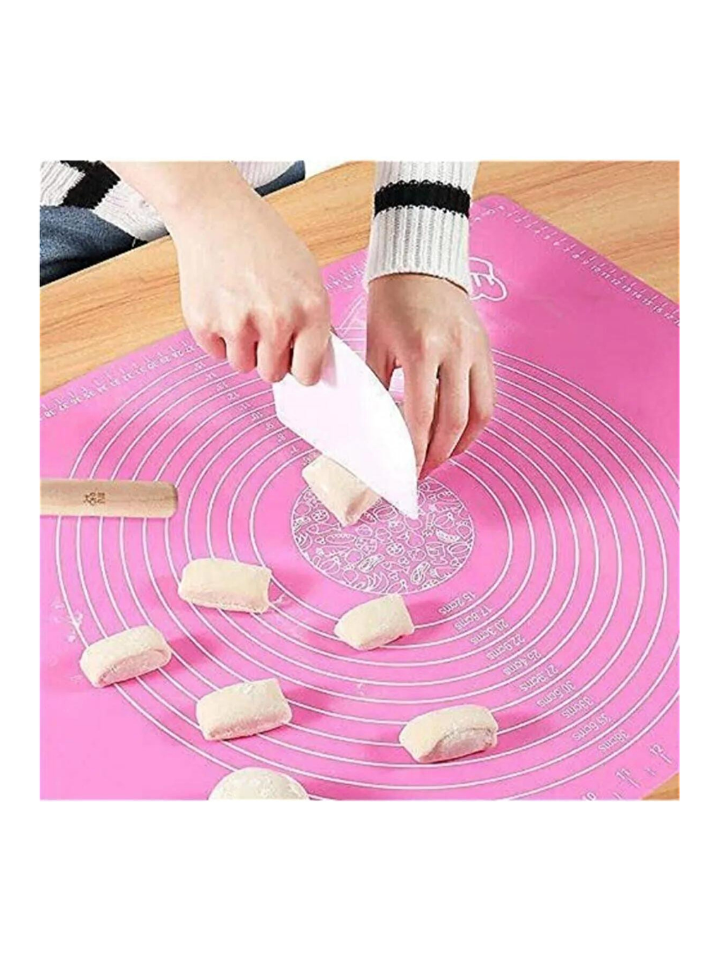 2'li Set Pembe 45x65 Cm Silikon Hamur Açma Matı Ve Antrasit Silikon Merdane 42 Cm-3