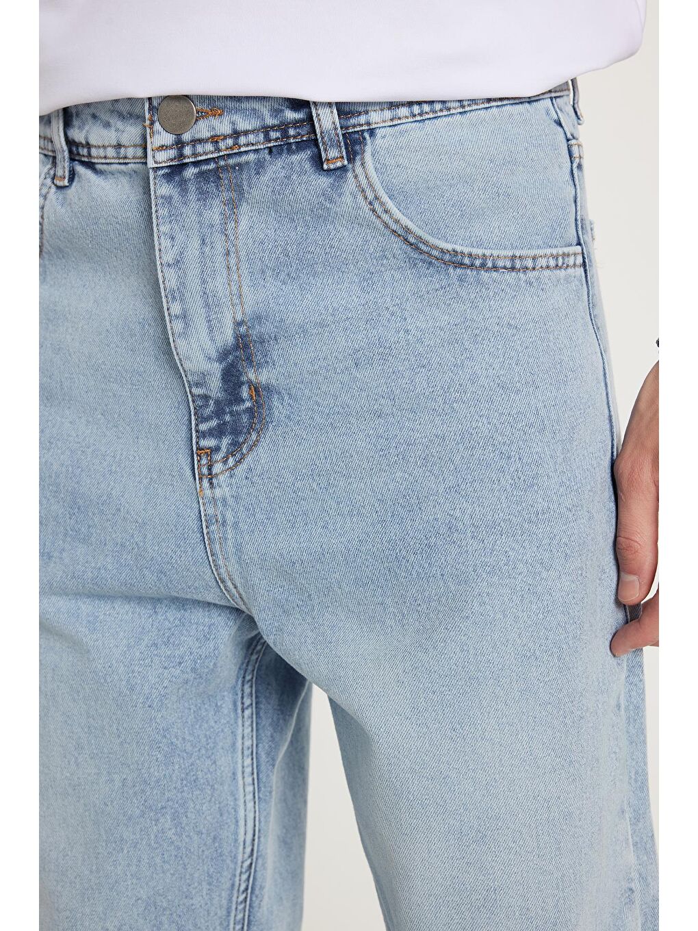 Erkek Relax Fit Geniş Kesim Boru Paça Yıkamalı Taşlamalı Boyfriend Esnek Mavi Jean Pantolon-2