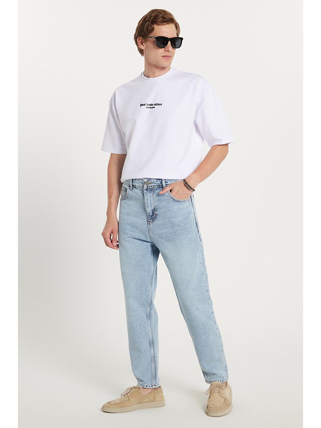 Erkek Relax Fit Geniş Kesim Boru Paça Yıkamalı Taşlamalı Boyfriend Esnek Mavi Jean Pantolon-3