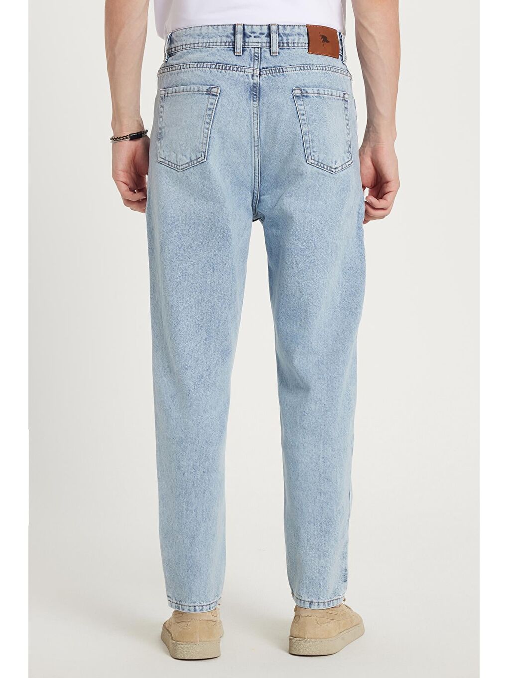 Erkek Relax Fit Geniş Kesim Boru Paça Yıkamalı Taşlamalı Boyfriend Esnek Mavi Jean Pantolon-4
