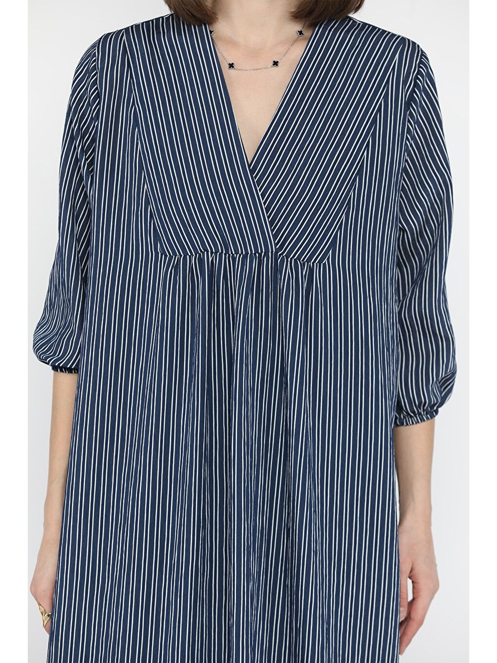 Lacivert Kadın İçlik Kombinli Dökümlü Elbise-3