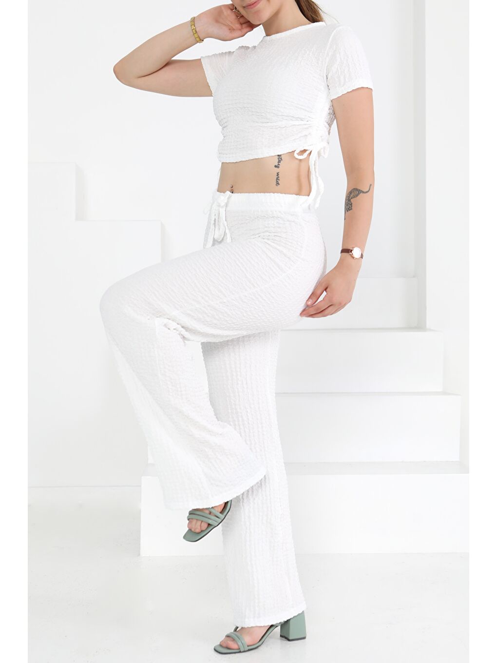 Yan Bağcıklı Takım Beyaz - 27277-1