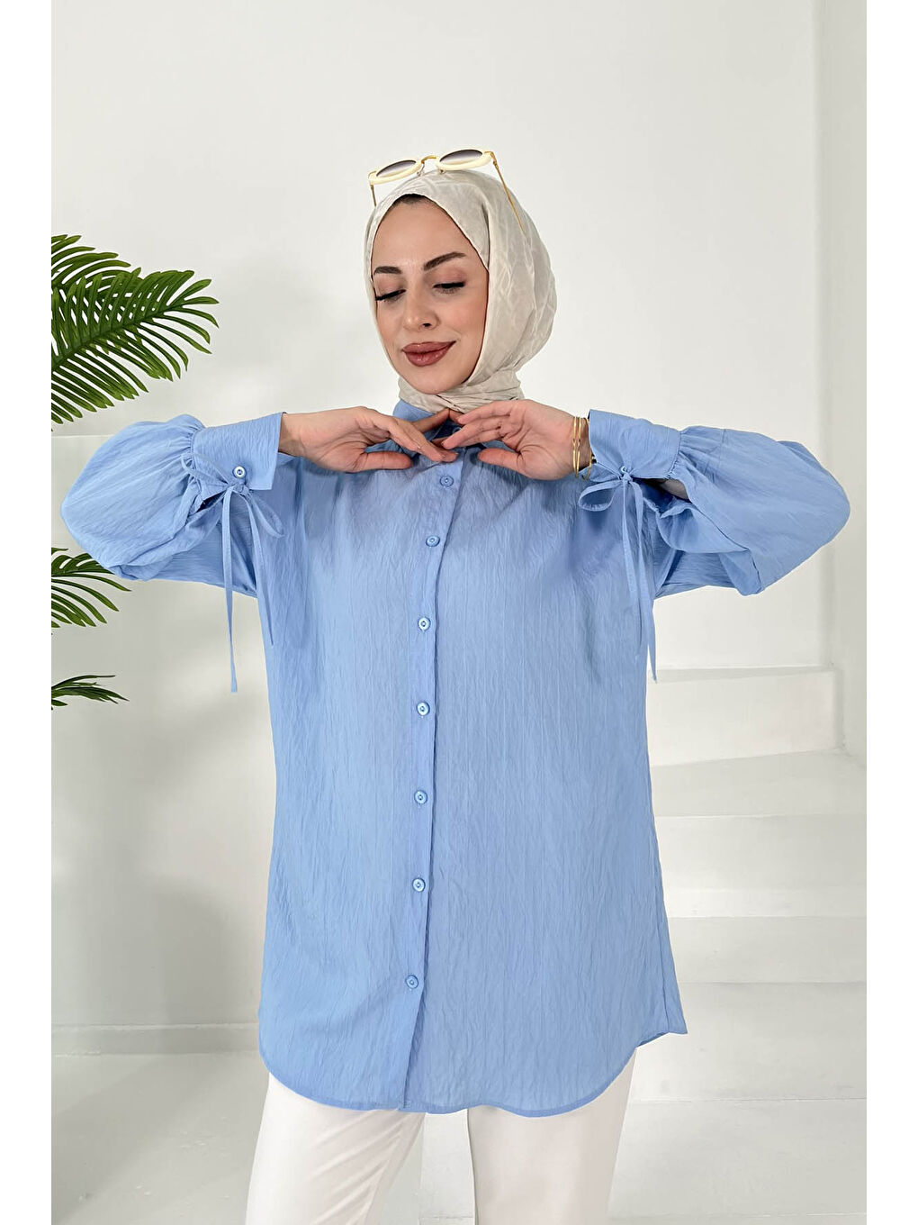 Kolları Bağcık Detaylı Tunik Bebe Mavi - 27001