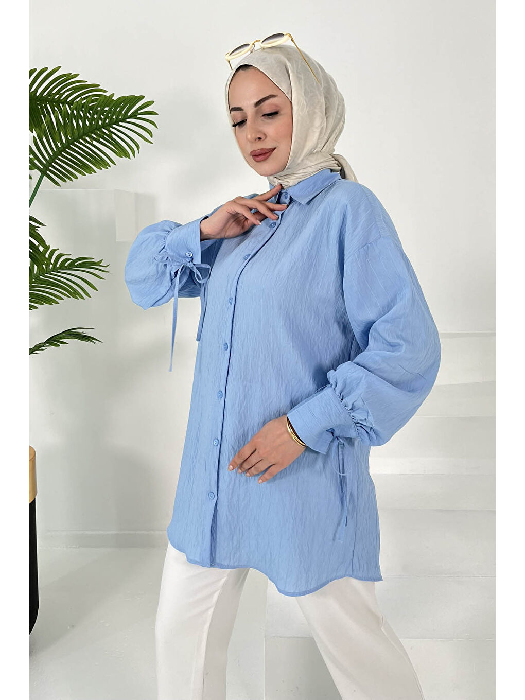 Kolları Bağcık Detaylı Tunik Bebe Mavi - 27001-2