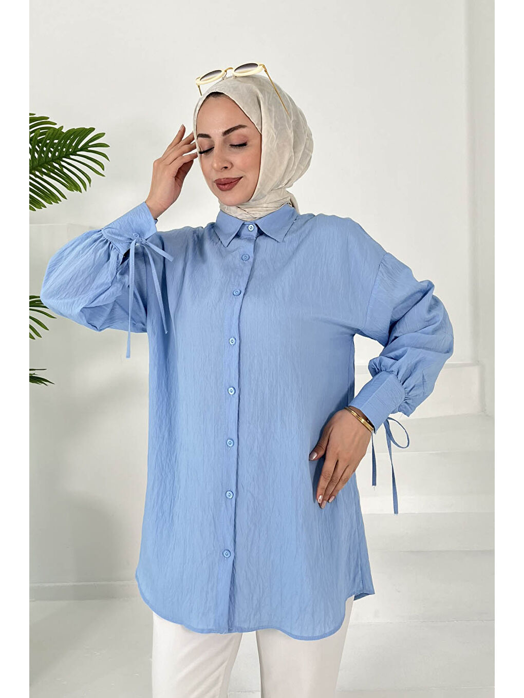 Kolları Bağcık Detaylı Tunik Bebe Mavi - 27001-3