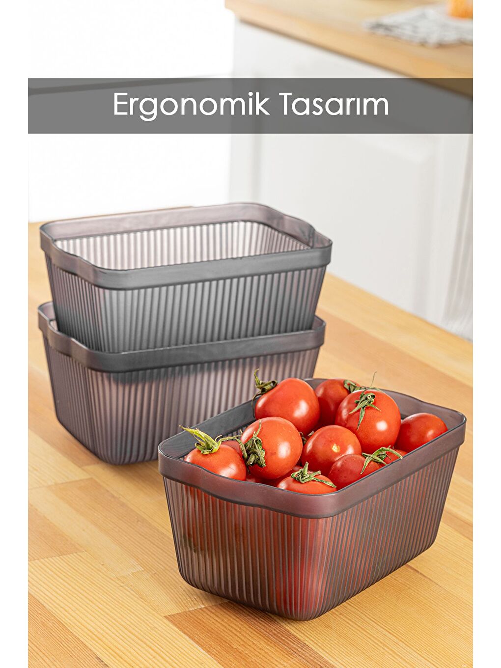 Gri 3'lü Set Perry Mutfak Buzdolabı Derin Dondurucu Kabı Buzdolabı Dolap Erzak Düzenleme 1,5 lt Füme-1