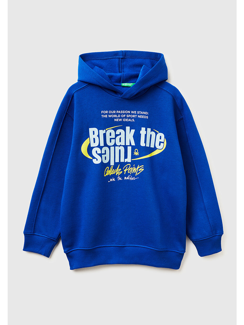 Erkek Çocuk Saks Mavisi Önü Baskılı Düşük Omuzlu Kapüşonlu Sweatshirt