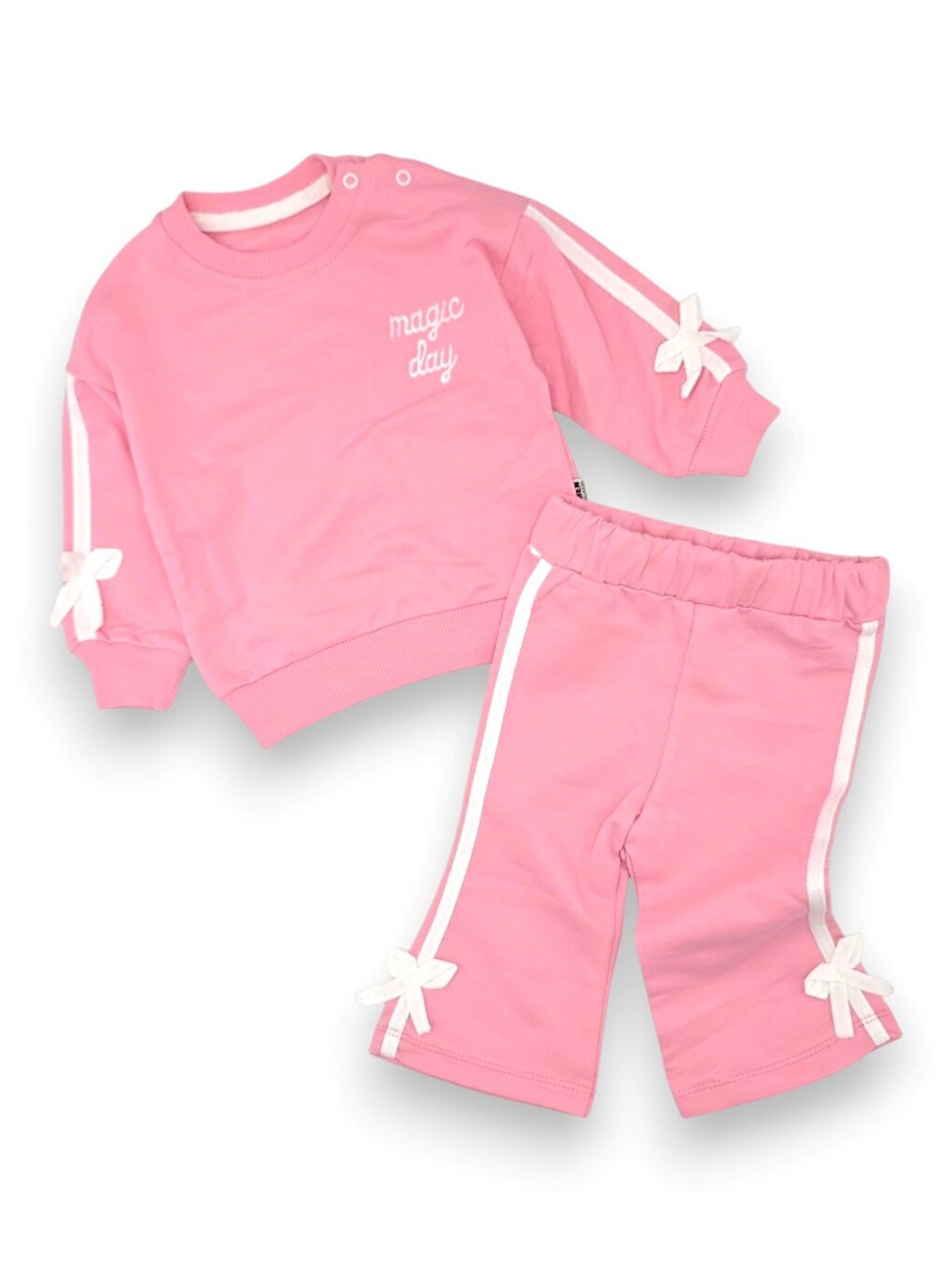 Pembe Kız Bebek Mevimlik Fiyonk Detaylı Nakışlı Mevsimlik Takım-2