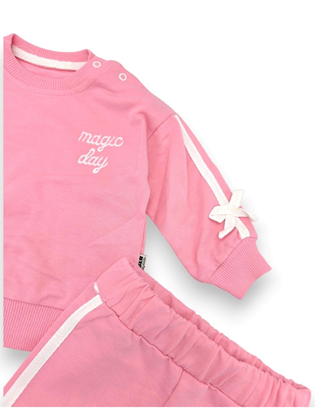 Pembe Kız Bebek Mevimlik Fiyonk Detaylı Nakışlı Mevsimlik Takım-5