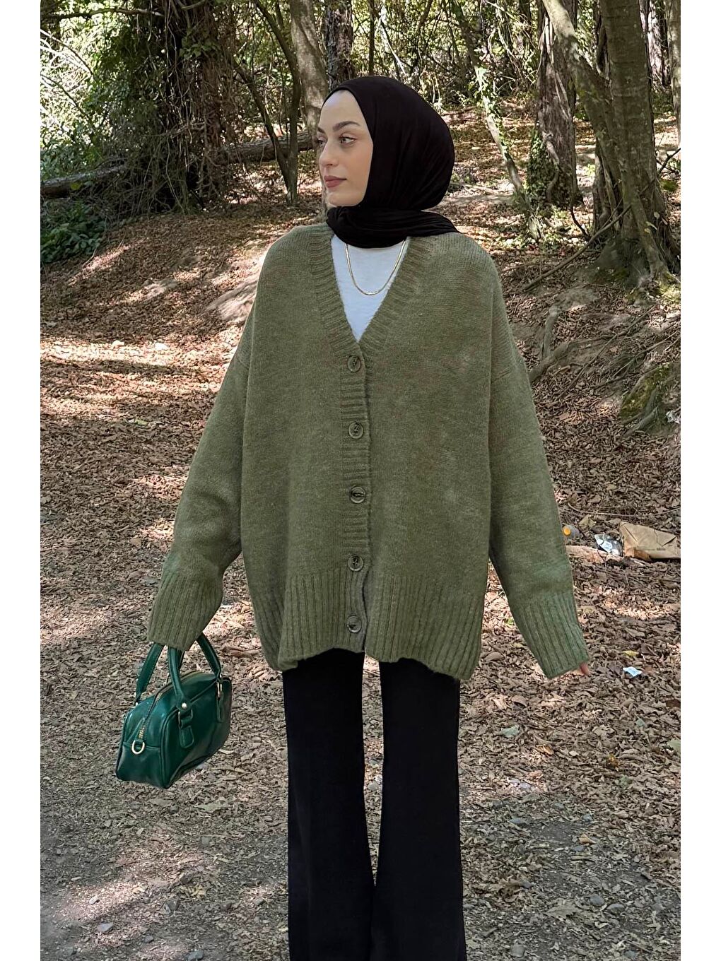 Salaş Dokulu Basic Hırka Haki-1