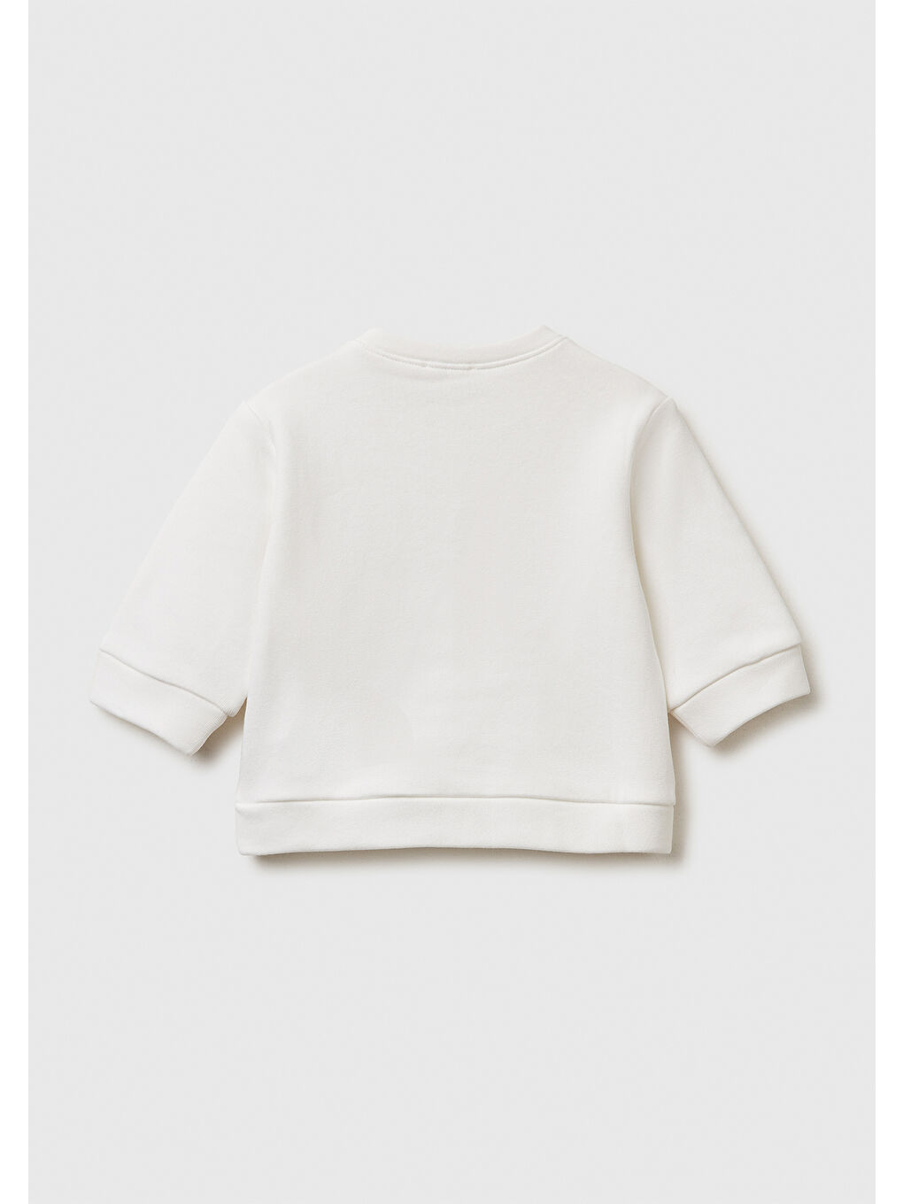 Bebek Ekru Önü Baskılı Omzu Düğmeli Bisiklet Yaka Sweatshirt-1