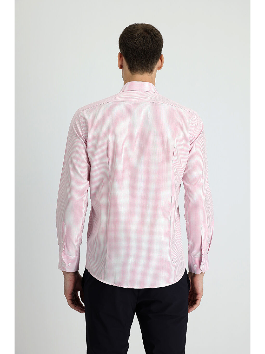 Pembe Uzun Kol Slim Fit Dar Kesim Ekose Pamuklu Gömlek-1