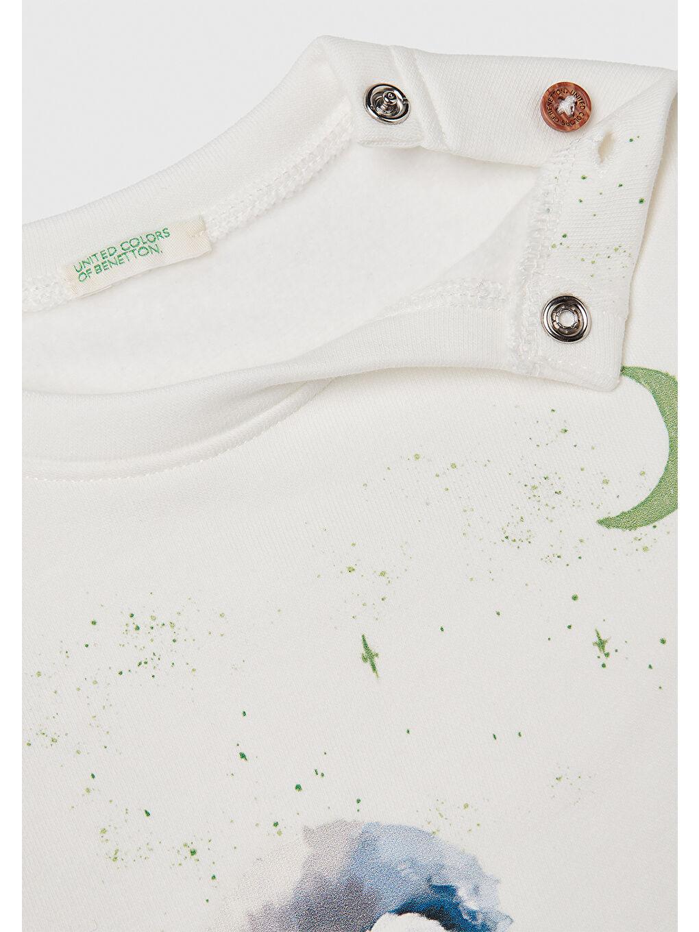 Bebek Ekru Önü Baskılı Omzu Düğmeli Bisiklet Yaka Sweatshirt-2