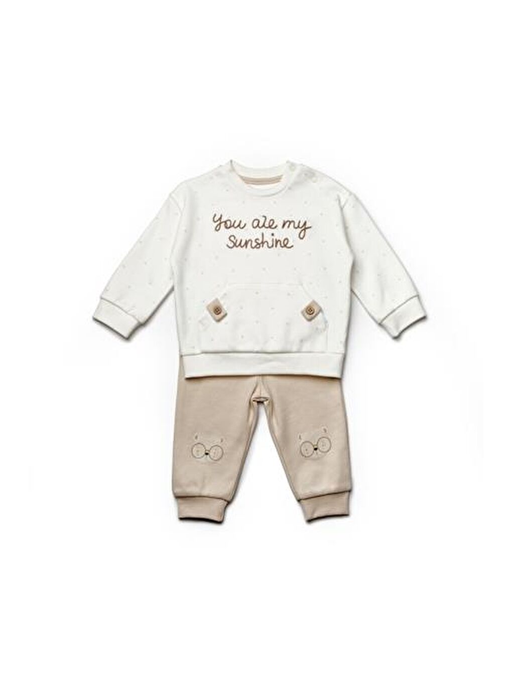 Ekru Bebek Uzun Kollu Tişört ve Pantolon Takımı, %100 Organik Pamuk, Bebek ve Yenidoğan Serisi - CSY8112