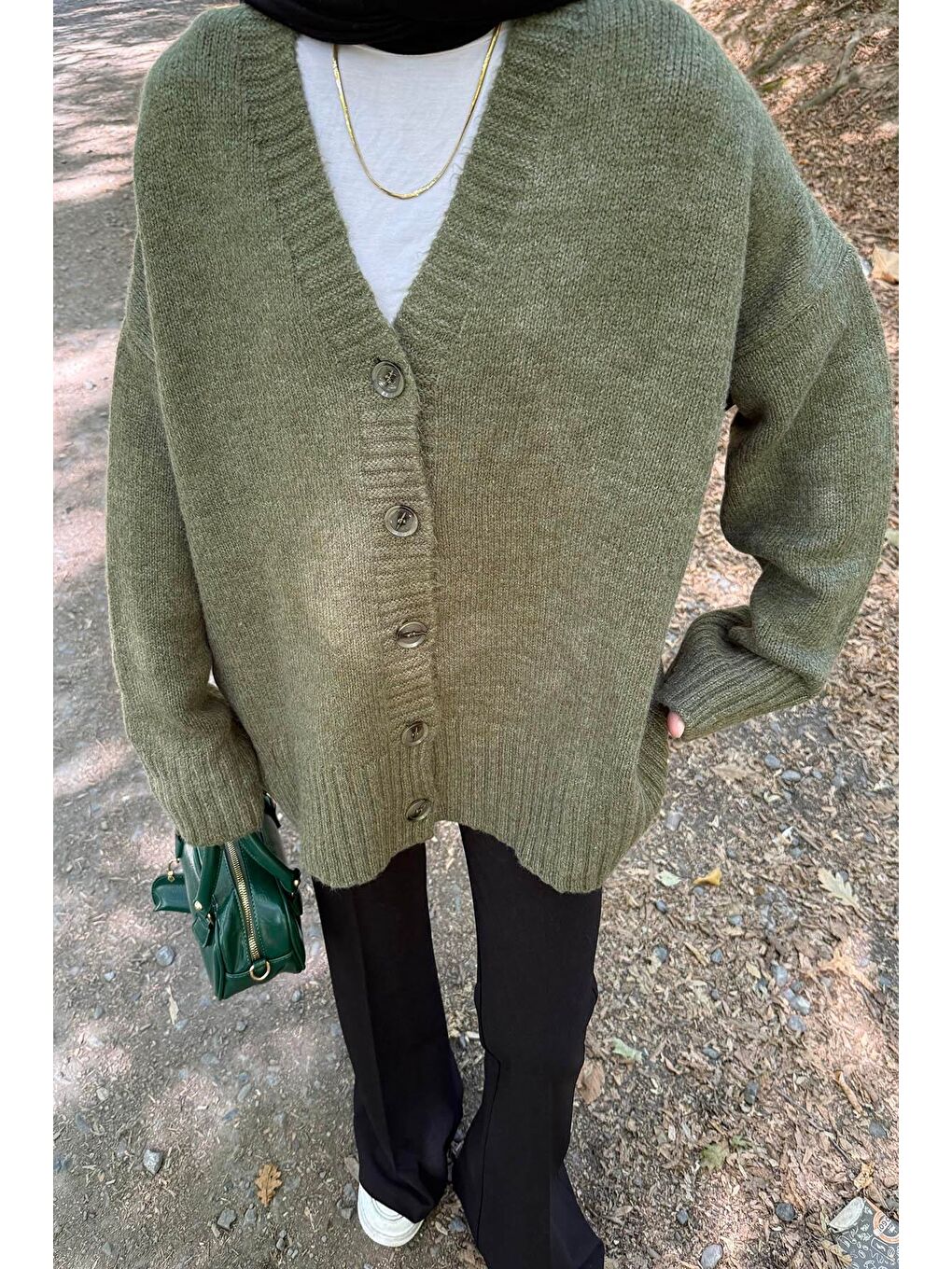 Salaş Dokulu Basic Hırka Haki-2