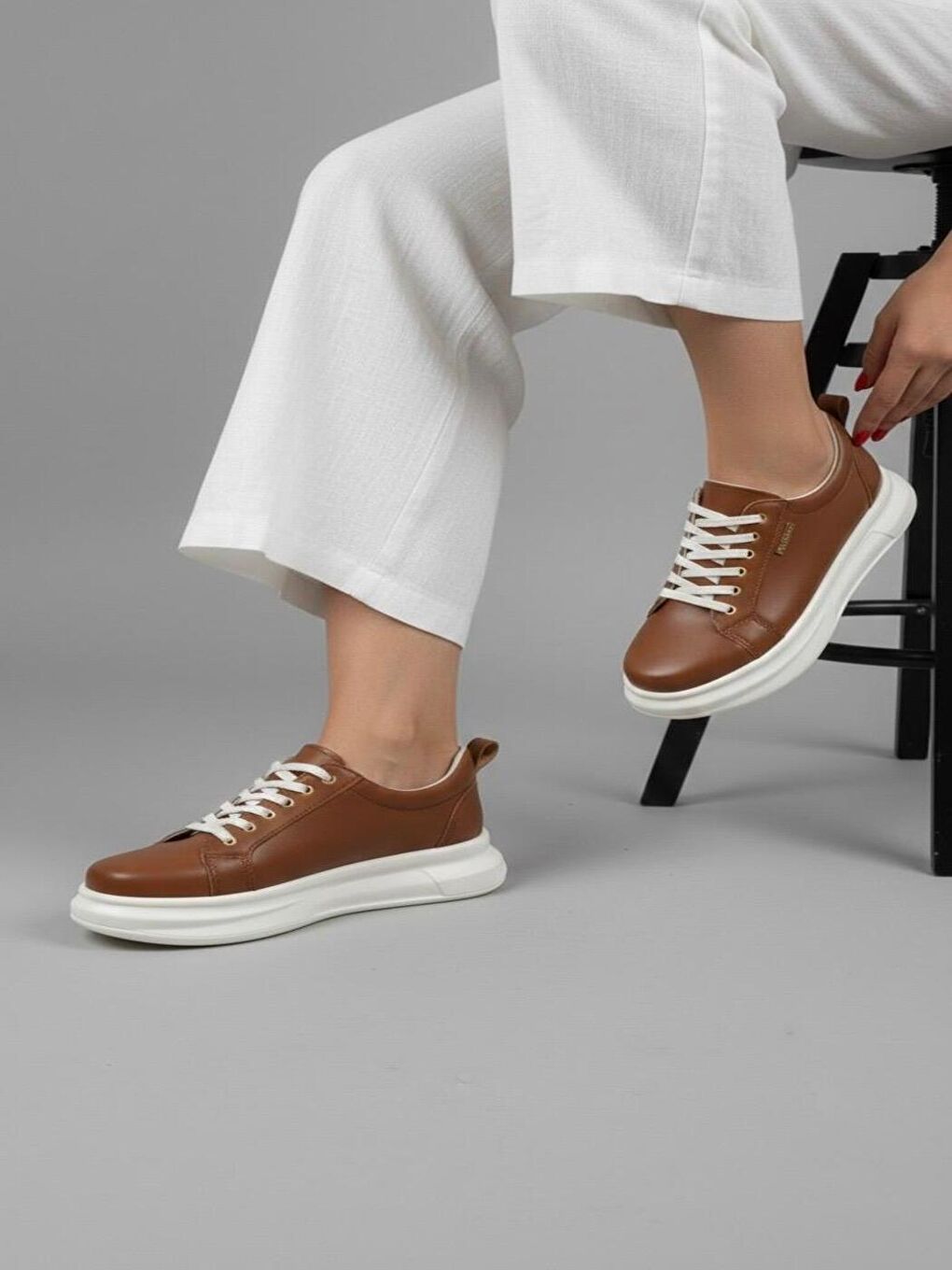 Kahverengi Kadın Less Kahve Kalın Tabanlı Ortopedik Günlük Sneaker-2