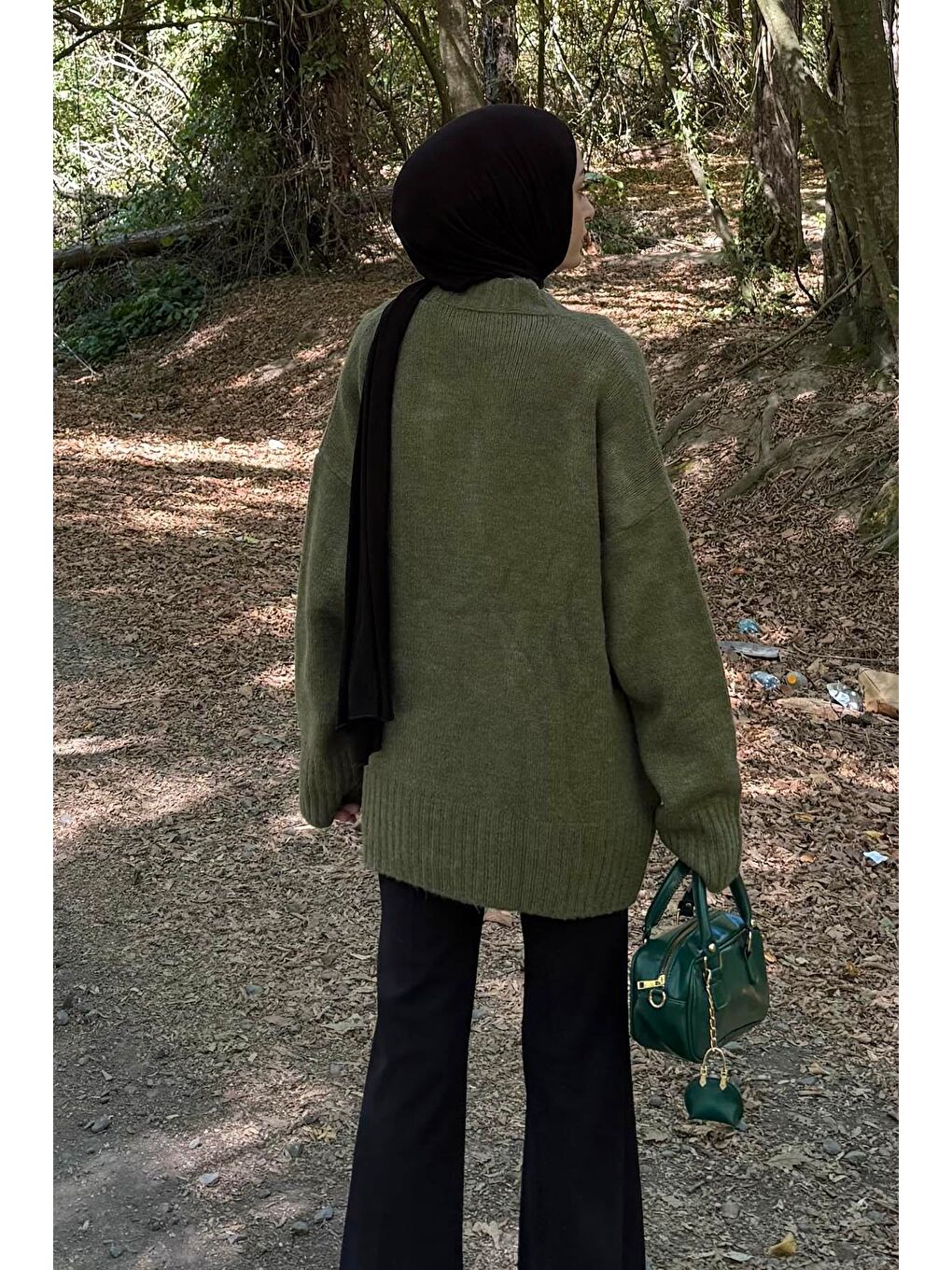 Salaş Dokulu Basic Hırka Haki-3