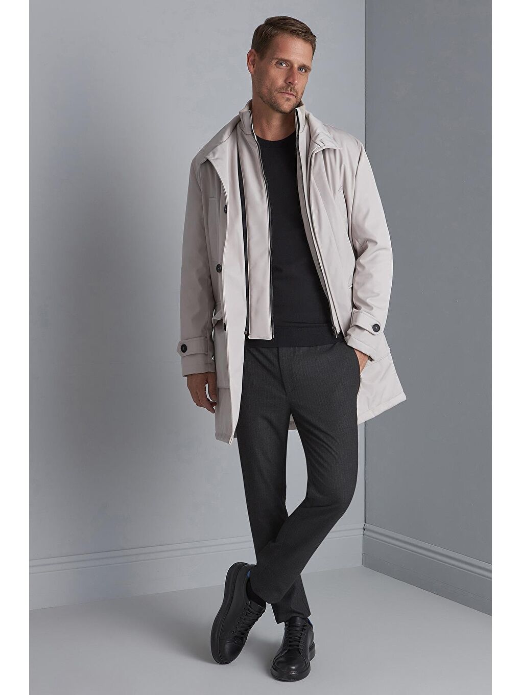 Bej Erkek Taş Uzun Mont-1