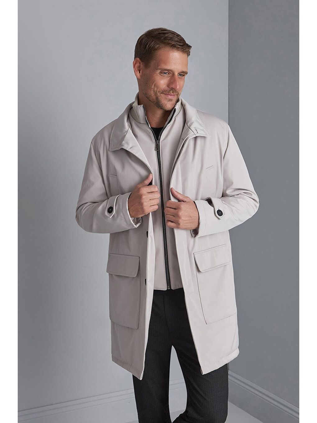 Bej Erkek Taş Uzun Mont-2