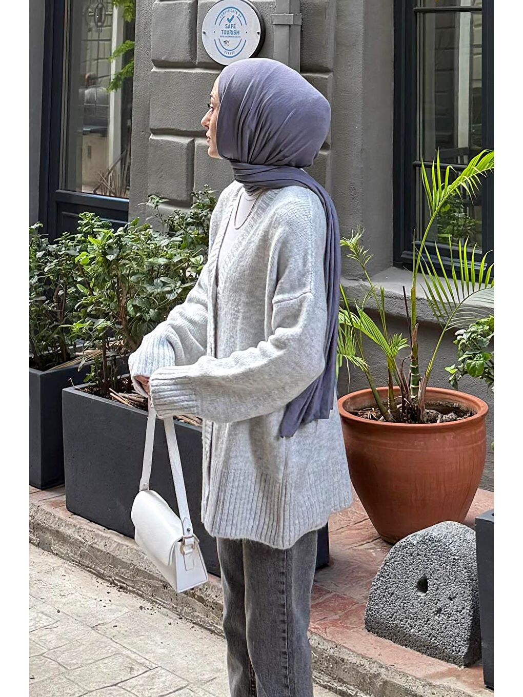 Salaş Dokulu Basic Hırka Gri-1