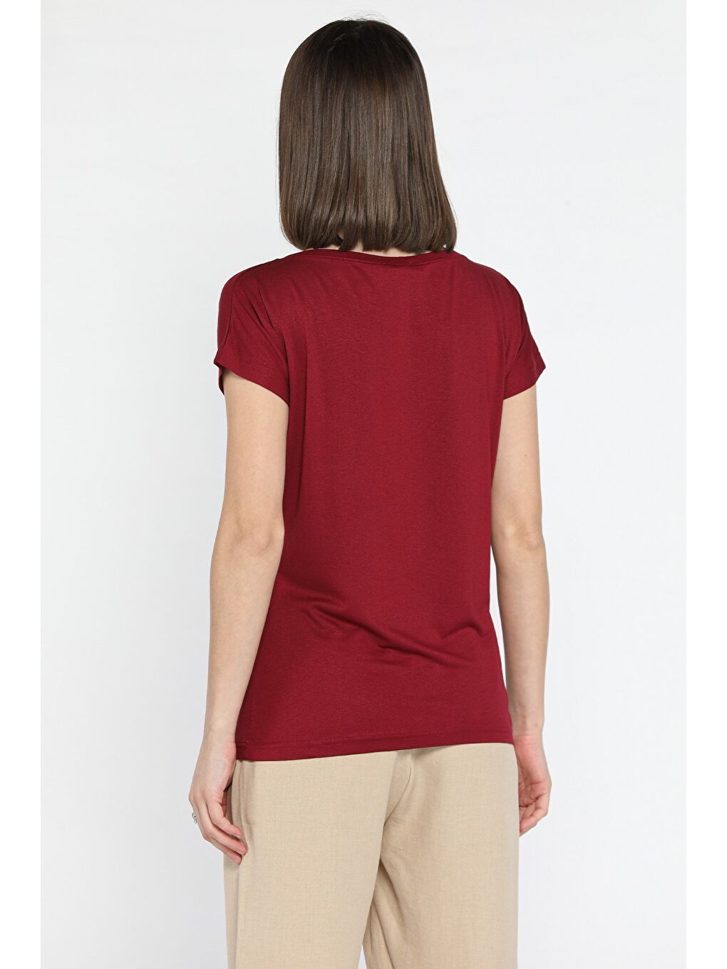 Bordo Kadın Bisiklet Yaka Tişört-2