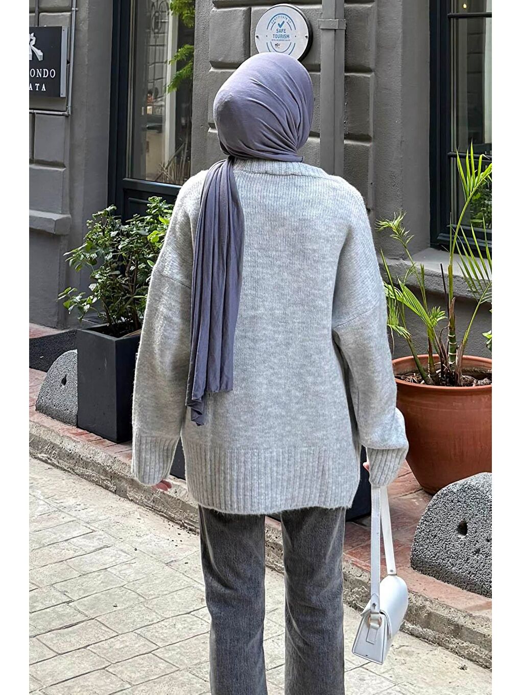 Salaş Dokulu Basic Hırka Gri-3