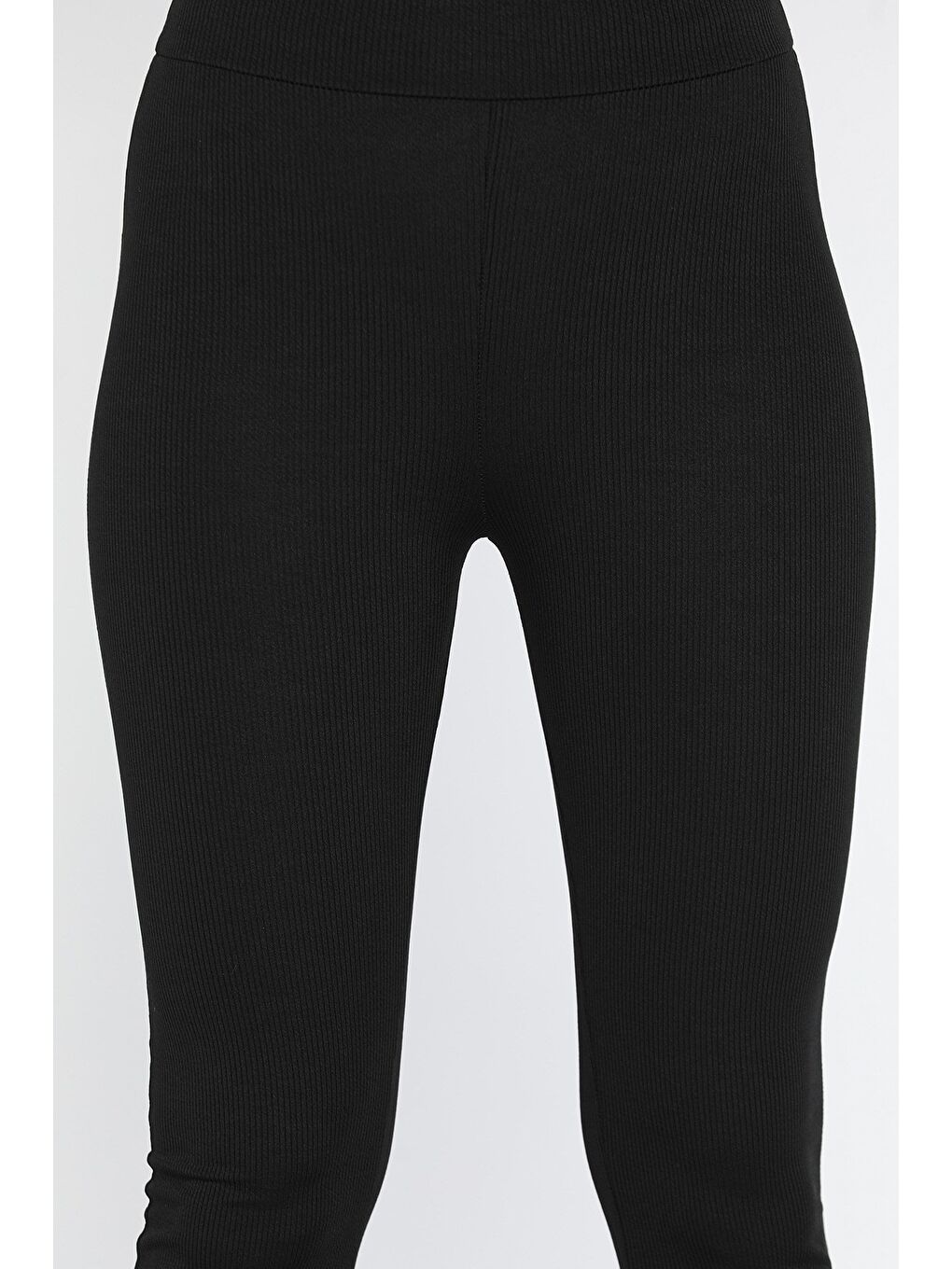 Siyah Kadın İspanyol Paça Yırtmaç Detaylı Yüksek Bel Fitilli Tayt-3