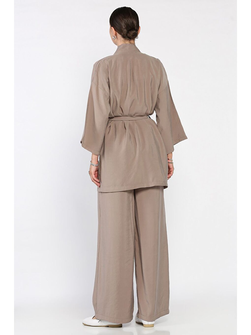 Bej Taşlı Kimono Pantolon İkili Takım-2