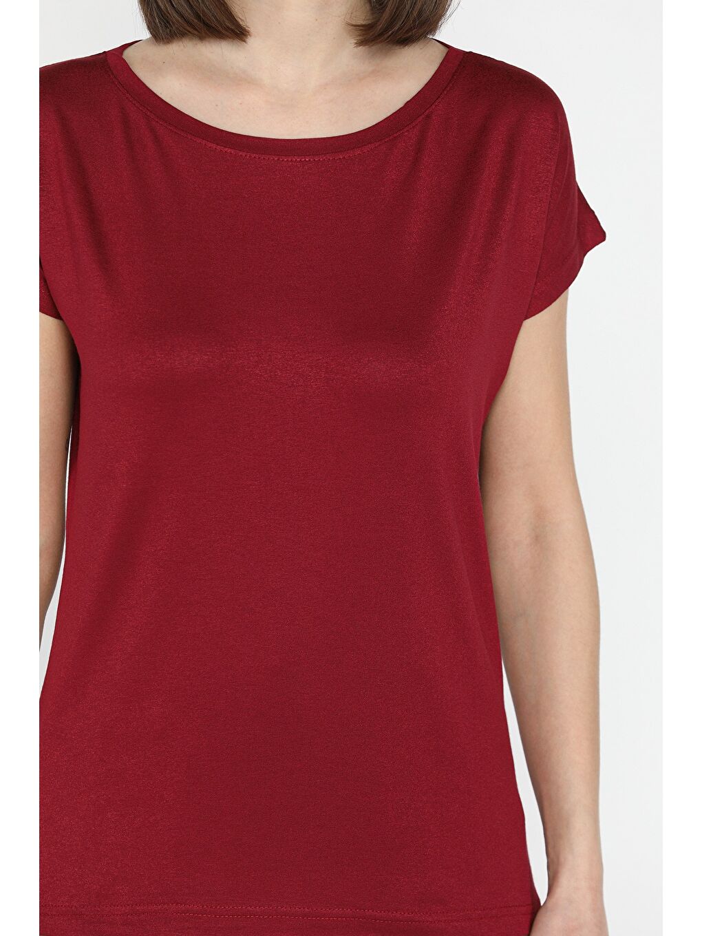 Bordo Kadın Bisiklet Yaka Tişört-3