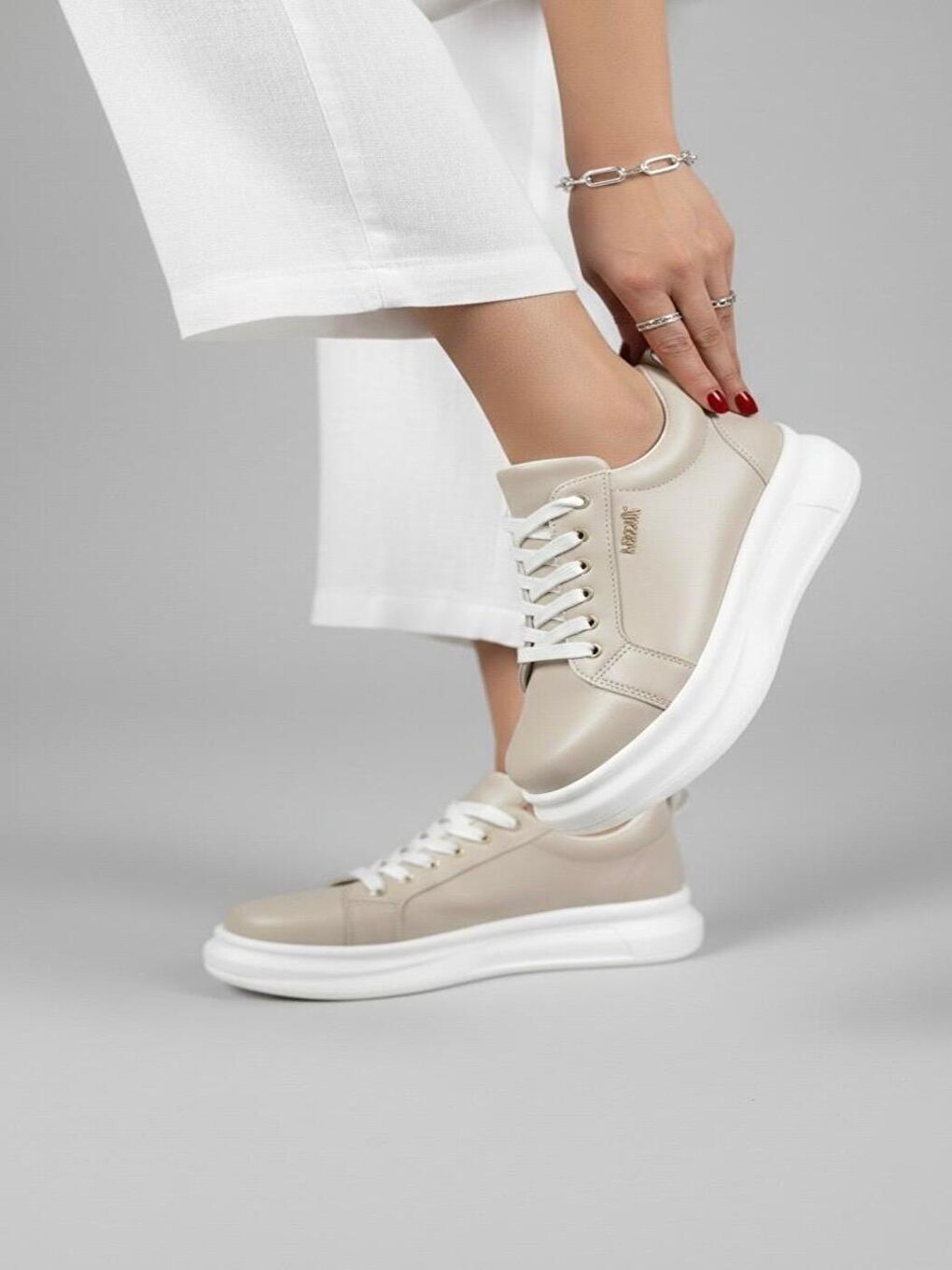 Kadın Less Bej Kalın Tabanlı Ortopedik Günlük Sneaker-4