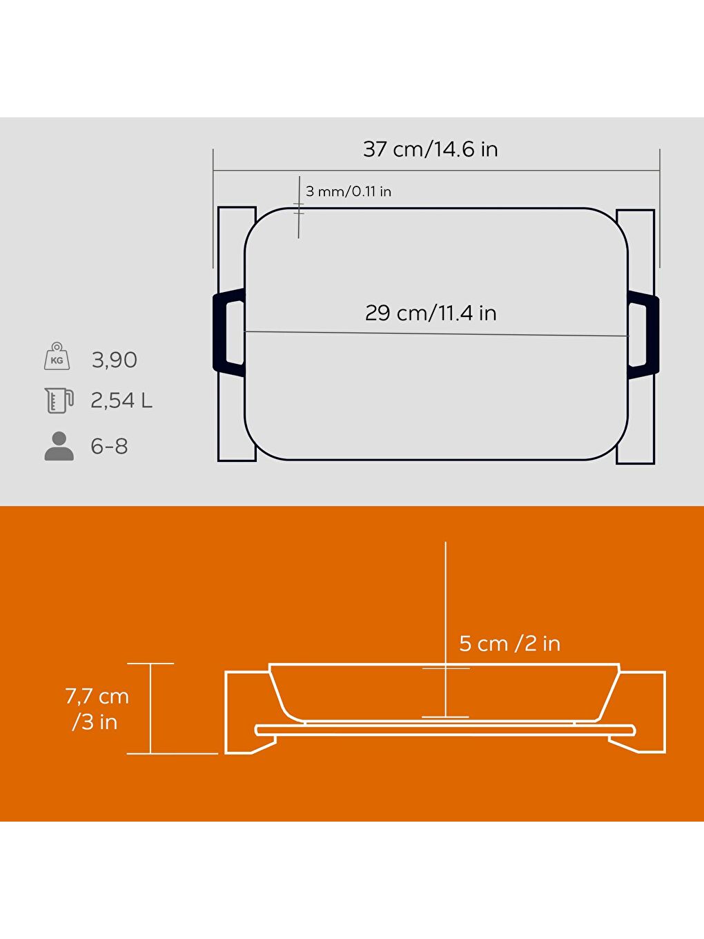 Turuncu Dikdörtgen Rosto ve Fırın Tepsisi Kayın Servis Ahşabı Döküm Demir Yekpare Çift Kulplu Ölçü 22x30cm.-4