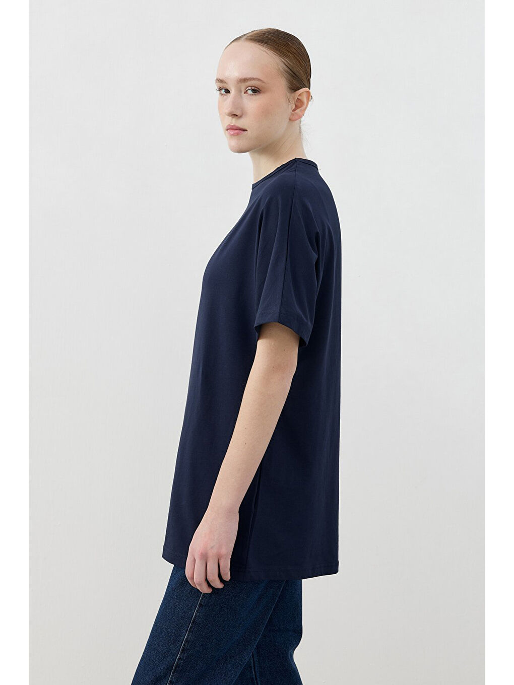 Kısa Kol Basic Pamuklu Tişört 1809 Lacivert-1