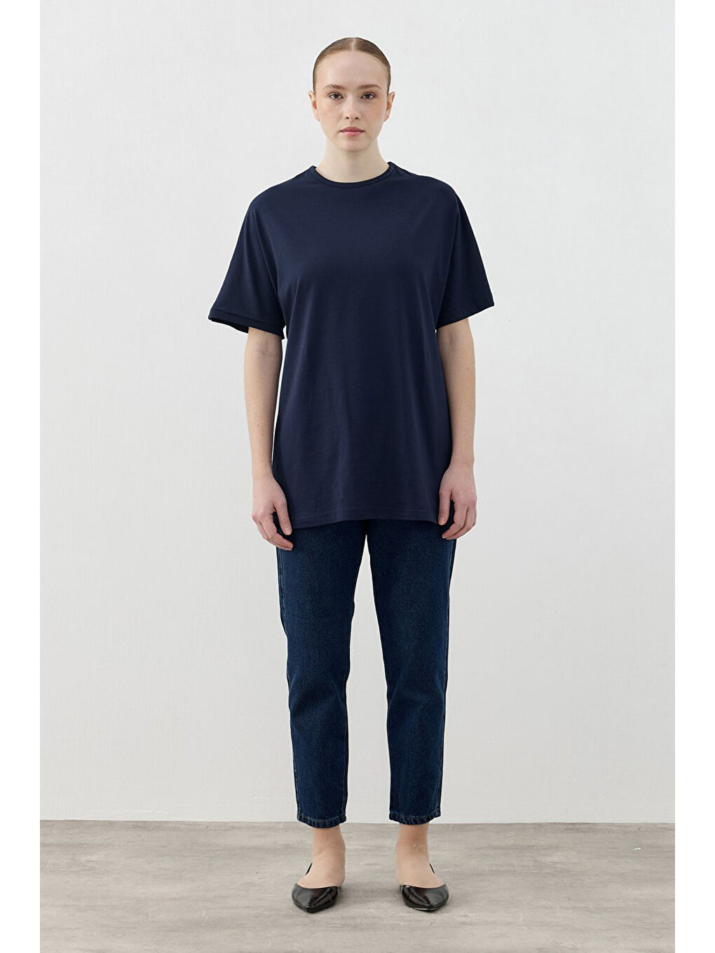 Kısa Kol Basic Pamuklu Tişört 1809 Lacivert-2